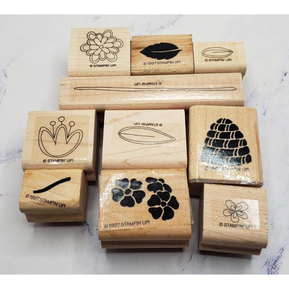 Stampin Up Lot of 10 Nature Floral Wood Mounted Rubber Stamps - Picture 1 of 14